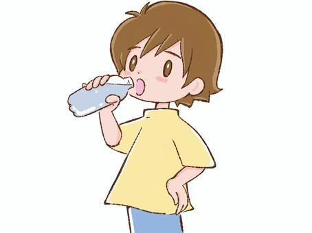 水を飲む男の子 水分補給,ペットボトル,水,ミネラルウォーター,天然水,飲料水,熱中症予防,飲み物,飲料,男の子のイラスト素材