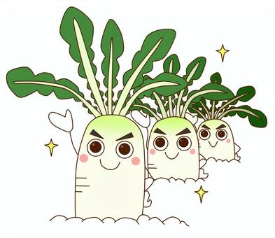 Daikon characters lined up cheerfully, , JPG and PNG