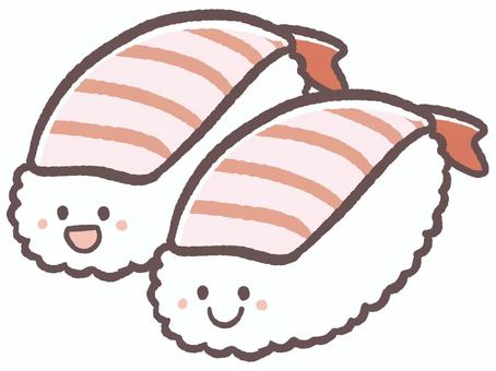 美味しい料理。食べ物のエビのお寿司 寿司,エビ,回転寿司,美味しい,食べ物,料理,お店,飲食店,ご飯,お米のイラスト素材