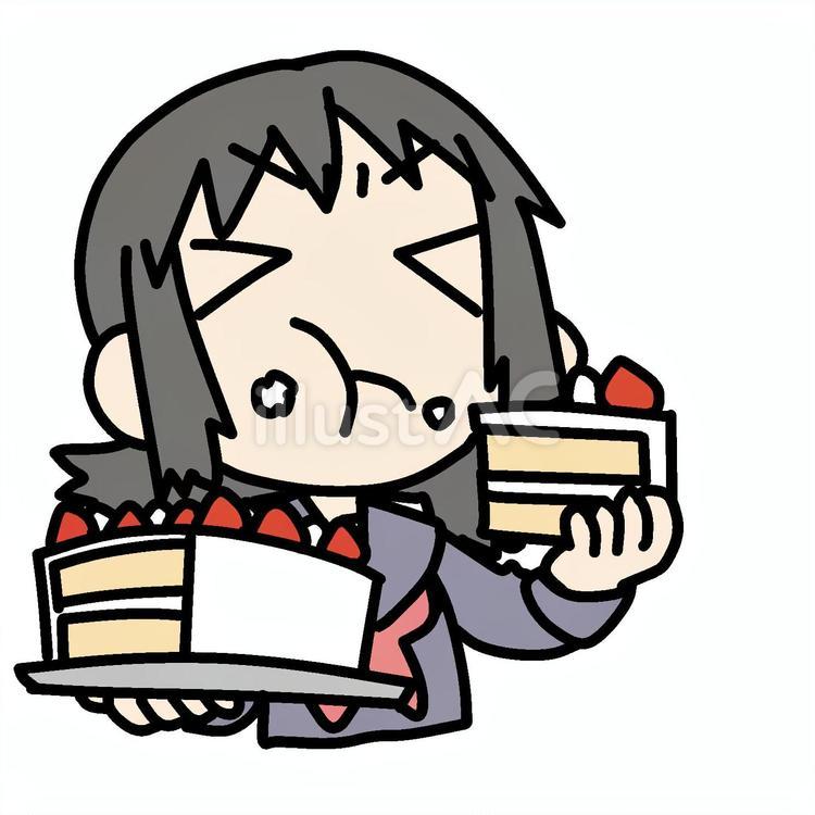 不満でケーキを爆食いする学生少女 学生,爆食い,不満のイラスト素材