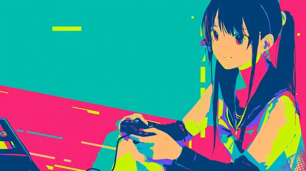 ゲームを楽しむセーラー服の少女