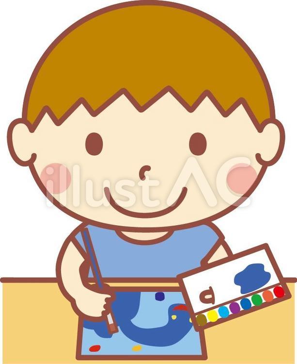 絵具で絵を描く男の子 絵,図工,絵具のイラスト素材