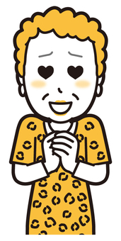  大阪のおばちゃん(黄)-019-バスト 好き,おばちゃん,大阪,ヒョウ柄,おばはん,中年,女性,関西,派手,おばさんのイラスト素材