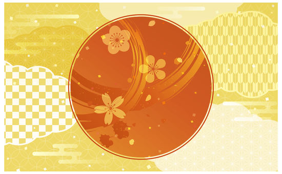 華やかな和風のお正月背景 華やかな和風のお正月背景 背景,正月,和風,和柄,和,フレーム,飾り枠,丸,丸フレーム,花のイラスト素材