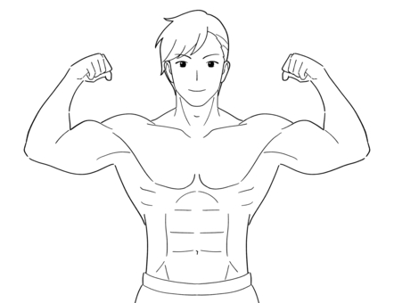 筋肉ムキムキの男性　白黒イラスト 男性,男子,筋肉,筋トレ,ムキムキ,マッチョ,鍛える,力こぶ,筋骨,隆々のイラスト素材
