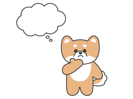 考え事をしている柴犬　雲形　吹出し　悩み 柴犬,豆柴,犬,動物,悩み,雲,吹き出し,考え事,考える,困るのイラスト素材