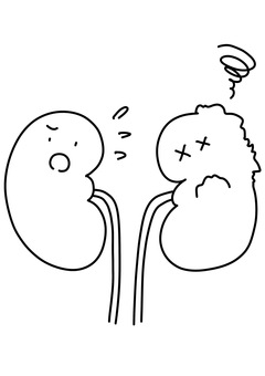 片側の腎臓が不調　線画 片側,腎臓,不調,トラブル,線画のイラスト素材
