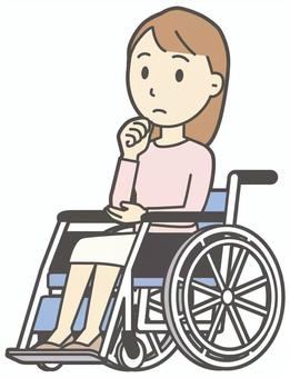  ロングヘア女性-302-全身 車いす,女性,女の子,人物,かわいい,障害者,車椅子,座る,真剣,学ぶのイラスト素材