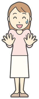  ロングヘア女性-022-全身 ごまかす,女性,女の子,人物,かわいい,遠慮,断る,不安,止める,微笑むのイラスト素材