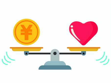 シンプルな天秤のイラスト　お金 お金,ハート,天秤,計り,秤,重さ,バランス,イラスト,計量,ビジネスのイラスト素材