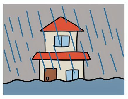 台風で水没した住宅 床上浸水,台風,線状降水帯,災害,水害,大雨,洪水,自然災害,住宅,危険のイラスト素材