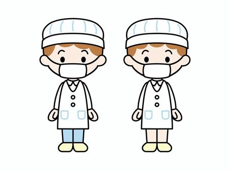 男の子と女の子給食当番 子ども,男の子,女の子,小学生,幼稚園,学校,ポーズ,正面,全身,給食当番のイラスト素材