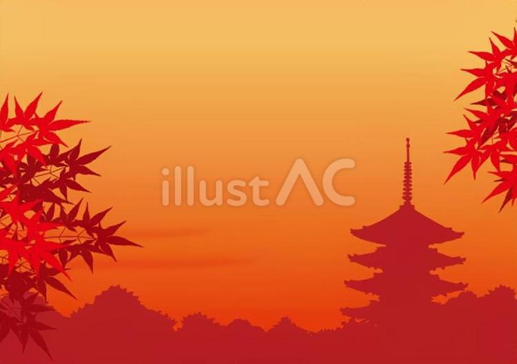 夕焼けと五重塔01 夕焼け,紅葉,五重塔のイラスト素材