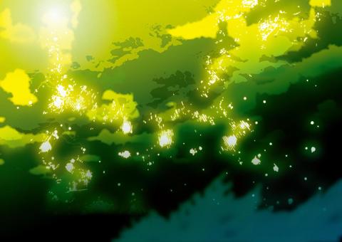 グリーンがかった光溢れる緑の背景 グリーンがかった光溢れる緑の背景 夕焼け,空,雲,夕暮れ,夕焼け空,夕闇,光,背景,壁紙,太陽のイラスト素材