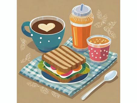 Illustration, sándwich, jugo, café, 