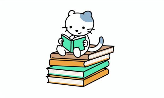 本と人シリーズ_book7(本と猫) 本,読書,本を読む,本読み,絵本,ねこ,動物,キャラクター,猫のイラスト素材