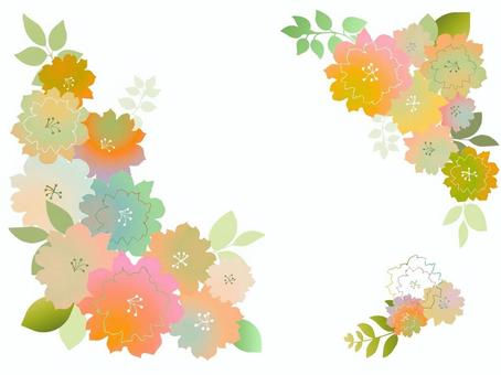 ふんわり優しいお花模様オレンジ 花,花柄,フラワー,フレーム,飾り枠,角飾り,コーナー,グラデーション,水彩,水彩風のイラスト素材