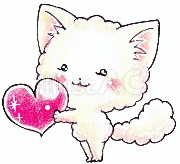 ハートをあげる白にゃんこ ねこ,ハート,渡すのイラスト素材