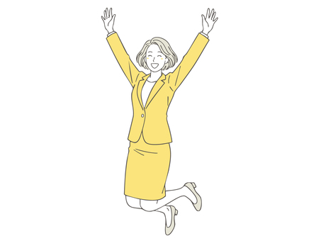 飛んで喜ぶ女性1 ジャンプ,飛ぶ,飛び上がる,新人,スーツ,女性,全身,ビジネスマン,ラッキー,嬉しいのイラスト素材