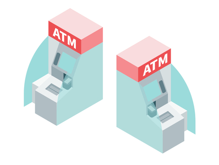 アイソメトリック_ATM単体 アイソメトリック,立体,アイソメ,斜め上,atm,銀行,機械,口座,振込,貯金のイラスト素材