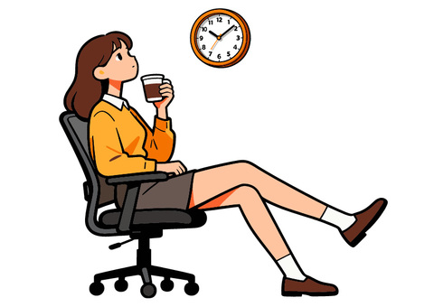 休憩中の女性 女性,イラスト,オフィス,コーヒー,椅子,休憩,ビジネス,会社員,デスクワーク,カフェタイムのイラスト素材