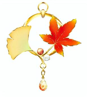 紅葉とイチョウのチャーム 紅葉,イチョウ,秋,葉っぱ,アクセサリー,チャーム,宝石,パール,雫,金のイラスト素材