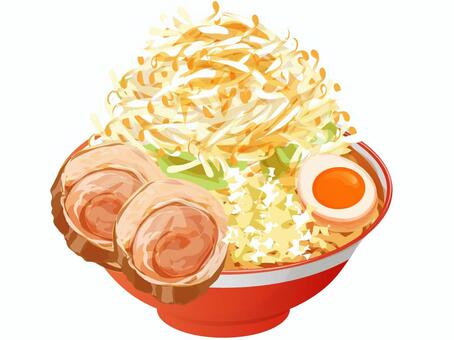 大盛りのラーメン ラーメン,大盛り,麺類,料理,食べ物,家系ラーメン,もやし,チャーシュー,煮卵,おろしニンニクのイラスト素材