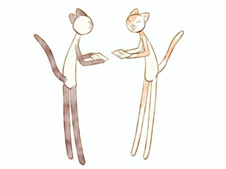 名刺交換猫 猫,可愛い,名刺,交換,挨拶,水彩風のイラスト素材