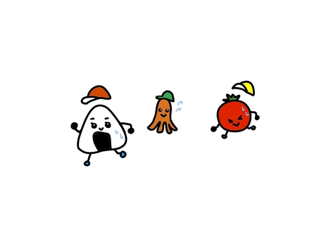かけっこ かけっこ,運動会,おにぎり,ウィンナー,トマト,走るのイラスト素材