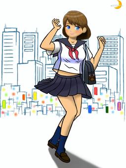 高中女生晚上趕回家, JPG 和 PNG 高中女生晚上趕回家, 女子高生, 一個人, 步行, JPG 和 PNG