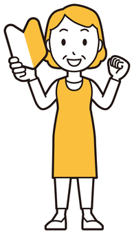  エプロンおばちゃん(黄)-117-全身 初心者,おばちゃん,エプロン,お母さん,ママ,中年,おばさん,主婦,人物,かわいいのイラスト素材