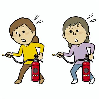 消火訓練をする日本人女性_輪郭あり 日本人,女性,20代,30代,40代,全身,消火器,消火活動,消防,消火のイラスト素材