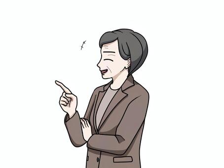 優しい笑顔で指示するスーツ姿の中年女性 笑顔,優しい,指示,注意,指差し,スーツ,女性,ビジネス,中年,上司のイラスト素材