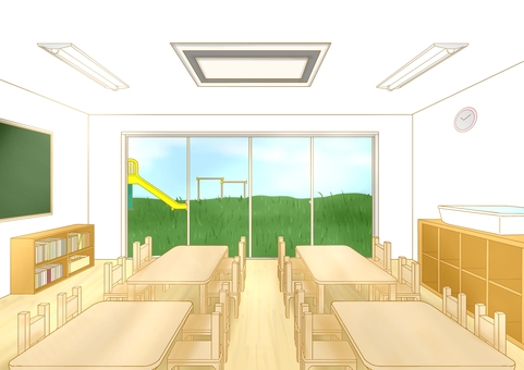 幼稚園・保育園の教室イラスト(着色済み) 幼稚園,保育園,教室,部屋,室内のイラスト素材