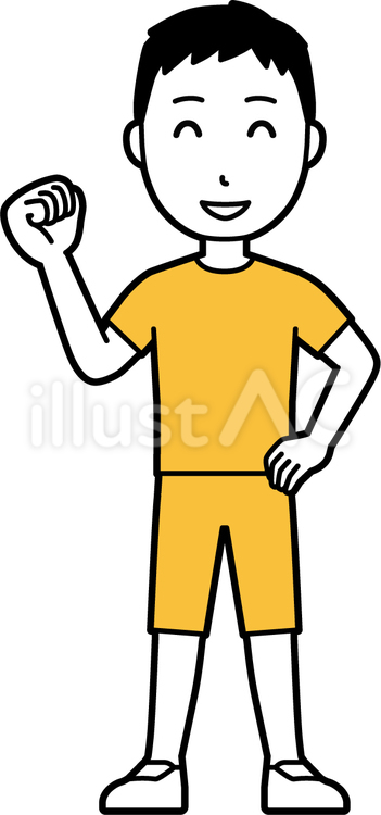  半袖男性（黄）-164-全身 笑顔,男性,半袖のイラスト素材