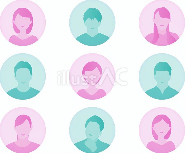 男性と女性のアイコン9人 人物,顔,アイコンのイラスト素材
