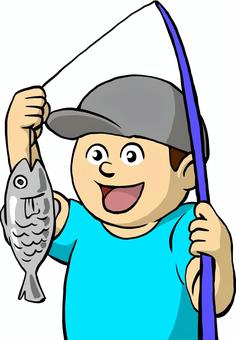 釣れた！ 釣り,魚,男,釣竿,笑顔のイラスト素材
