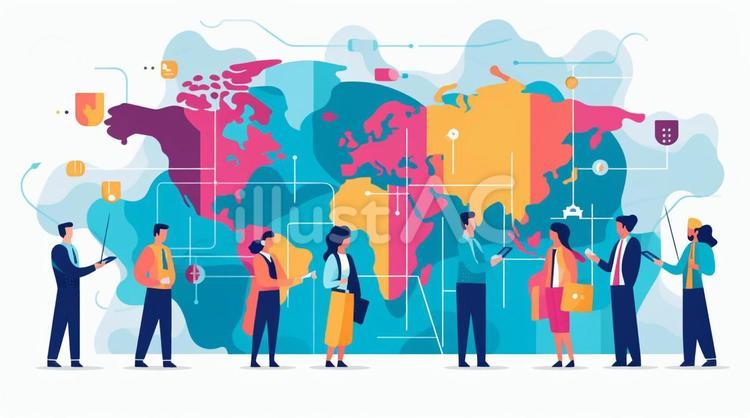世界地図とネットワーク ビジネスマン,グローバル,ビジネスのイラスト素材