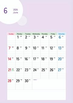 2026年6月カレンダー 編集可能(縦) カレンダー,編集可能,大安,六曜,令和8年,2026年,縦,a4,メモ欄,6月のイラスト素材