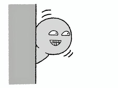 覗くシルエット シルエット,壁,覗く,笑顔,pop調,手描き,挿絵,ワンポイント,素材,商用可のイラスト素材