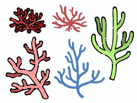 カラフルな珊瑚礁のセットイラスト 珊瑚礁,サンゴ,海,珊瑚,海中,海底,生き物,海洋生物,熱帯魚,水中のイラスト素材