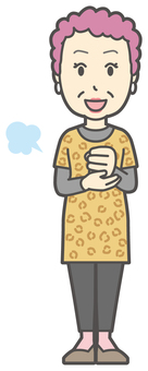  大阪のおばちゃん-044-全身 納得,おばちゃん,大阪,ヒョウ柄,おばはん,中年,女性,関西,派手,おばさんのイラスト素材