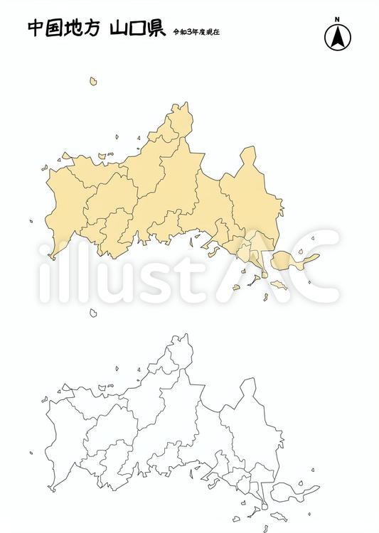 中国地方　市町村　山口県　境界　拡大 中国地方,市町村,山口県のイラスト素材