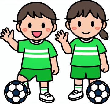 緑のサッカーの子供たちです。 サッカー,シンプル,部活,クラブ,サークル,ユニフォーム,練習,本番,青春,運動のイラスト素材
