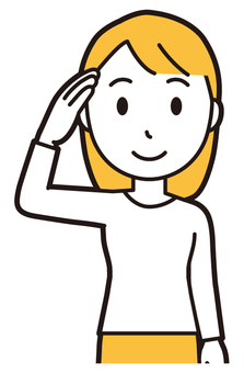  ロングヘア女性(黄)-236-バスト 挨拶,女性,女の子,人物,かわいい,表情,敬礼,ポーズ,お礼,ありがとうのイラスト素材