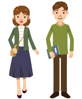 大学生カップル 大学生,カップル,学生,若者,一般人,カジュアル,男性,女性,バック,私服のイラスト素材