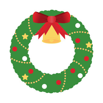 シンプルなクリスマスリース クリスマスリース,リース,クリスマス,冬,ベル,リボン,星,12月,１２月,素材のイラスト素材