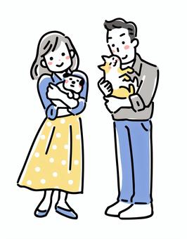 犬猫を抱っこする若い男性と女性 抱える,動物,人物,男性,女性,抱く,かわいい,犬,ネコ,猫のイラスト素材