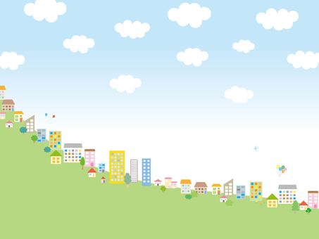 家　背景 家,背景,街並み,家々,ビル,風景,街,町,緑,雲のイラスト素材