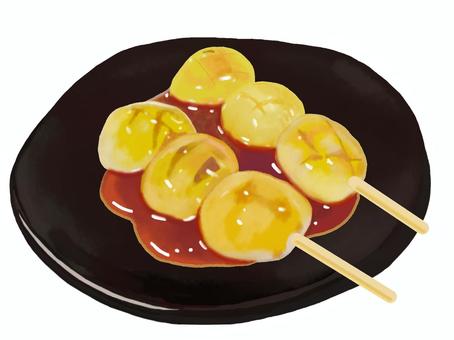 Mitarashi dango (black plate), , JPG and PNG